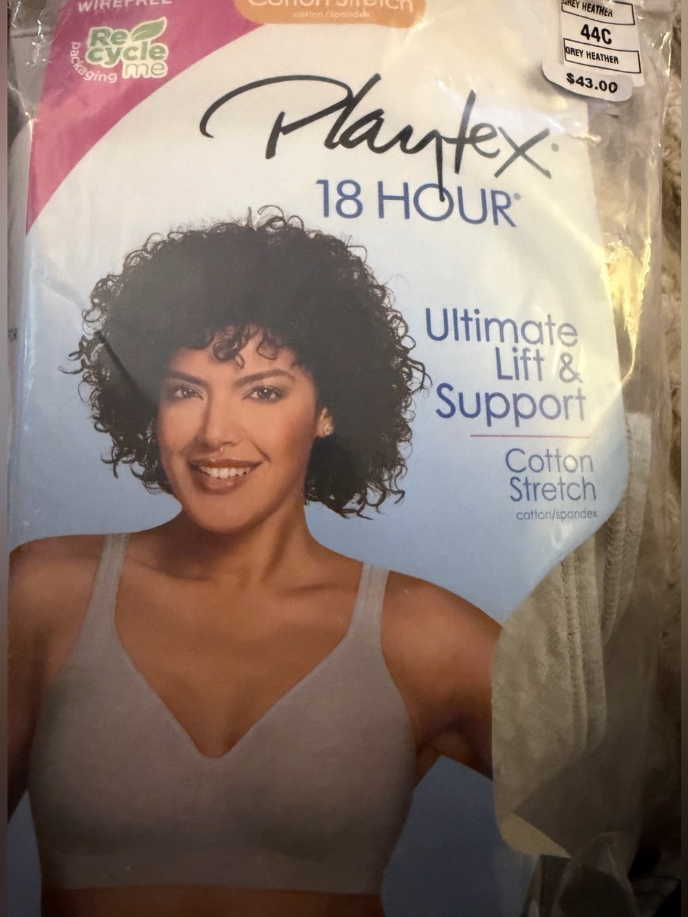 Playtex 474C 18 Hour Ultimate Lift & Support Cotton Stretch Bra - Grey 44C